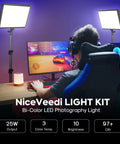 Gamer setup with 2-Pack 25W LED Video Lighting Kit, 73-inch tripods, and bright 352 LEDs for YouTube, vlogs, and studio use