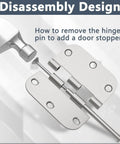 Heavy Duty 3.5 Inch Door Hinges Brushed Nickel With Five Eighths Radius, disassembled view with mounting holes and pin removal