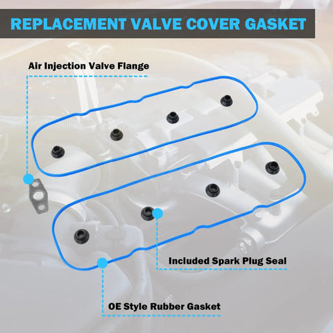 Valve Cover Gasket Set For GM V8 Engines 4.8L 5.3L 6.0L 6.2L Compatible With Chevy Silverado Suburban Tahoe Trailblazer GMC Sierra Yukon Envoy Cadillac Escalade Oil Leak Fix Replacement, OE rubber gasket with spark plug seals