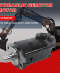 Beefy Hydraulic Motor Replacement For Eaton Char-Lynn 2000 Series 104-1005-006 with 1-Inch Shaft, excavator background.