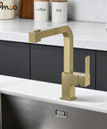 APPASO Gold Kitchen Faucet with Pull Down Kitchen Faucets showing a high arc design on a modern kitchen sink.