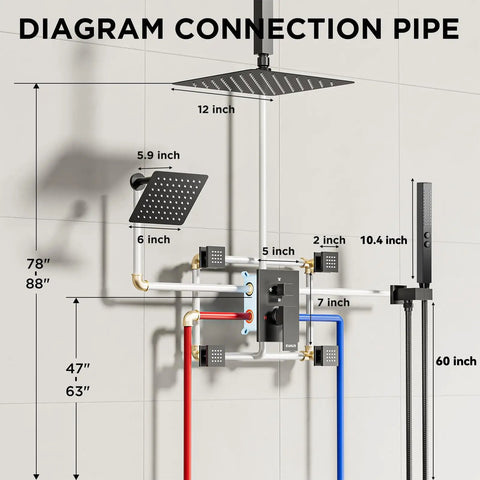 Straight Up Premium Matte Black Shower System With Ceiling Rainfall Head And Handheld Sprayer Plus Four Body Jets Built Tough For Smooth Water Flow And Real Spa Vibes Everywhere