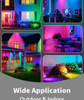 Outdoor RGB LED Flood Lights 10W Waterproof Security Lights With Remote US Plug 120 Degree Beam Color Changing Memory Ideal For Garden Backyard Garage Landscape Stage Decor 5 Pack in various outdoor and indoor settings