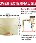 Winter Ready Backflow Preventer Insulation Cover For Outdoor Sprinklers 36 Inches Wide By 24 Inches High With UV Shield Beige shown with external size guide.