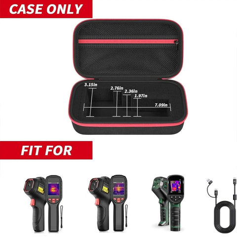 Tough Thermal Camera Case With Adjustable Inner Sponge For TOPDON TC004 HSFTOOLS HF96 H128 Thermal Imager Protective Storage Box For Sensitive Infrared Camera Gear And Accessories black case with red trim, 7.09in wide