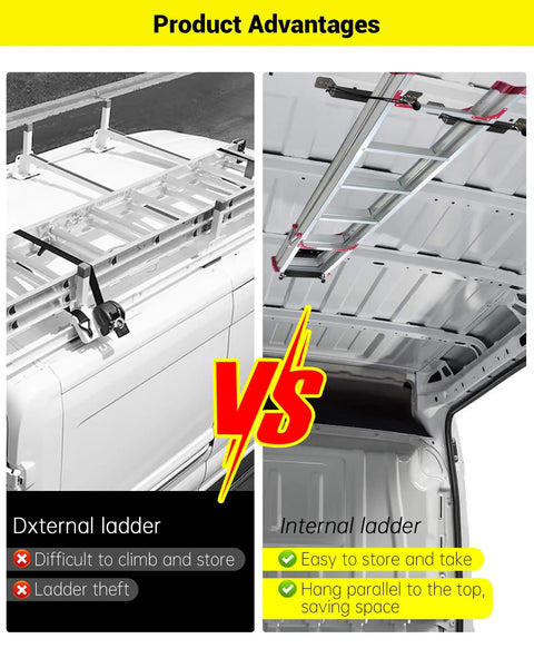 Heavy Duty Van Interior Ladder Storage Holder Overhead Truck Trailer Roof Rack Organizer Space Saving Gear Mount No Sweat Install Keep Your Ride Locked Down Clean