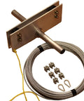 Backyard Zip Line Kit With 200 Feet Of Galvanized Cable And Aluminum Trolley For Epic Backyard Thrills Heavy Duty 350 Lb Capacity 6000 Lb Tensile Strength Includes Tensioning Kit And Tire Bumper Made In USA For All Ages showing aluminum trolley and cable.