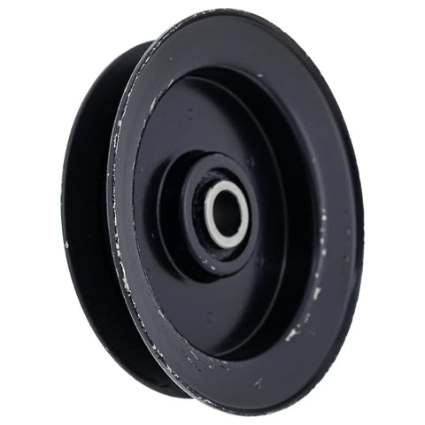 Flat Idler Pulley 2.5 Inch Outer Diameter For Troy Bilt Yard Machines Yard Man Wheel Trimmer Curb Hop 550 520 521 TBE550 Replacement Part Pro Grade Easy Install black metal pulley with bearing