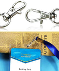 30 Pack Silver Zinc Alloy Swivel Lanyard Snap Hooks With Tight Grip Clamp And Smooth 360 Spin attached to a lanyard with badge.
