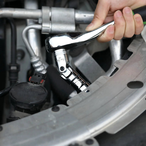 Socket Accessory Kit Ten Piece Chrome Vanadium Extension And Universal Joint Set installed in engine bay