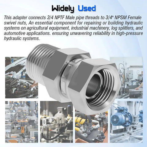 Swivel Adapter 3/4 Inch NPTF Male To 3/4 Inch NPSM Female, 360 Degree Swivel For Quick, Easy Install In Tight Spots, Prevents Hose Kinking And Keeps Hydraulic Lines Flowing, carbon steel hydraulic fitting