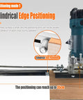 Compact Wood Router And Laminate Trimmer With Palm Handle for precise cylindrical edge positioning and adjustable setup.