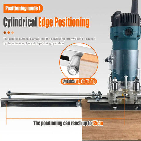 Compact Wood Router And Laminate Trimmer With Palm Handle for precise cylindrical edge positioning and adjustable setup.