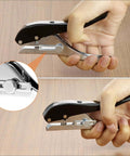Hand using Beefy Built To Last Handheld Hole Punch 8mm Five Sixteenth Inch for various materials with zinc alloy body