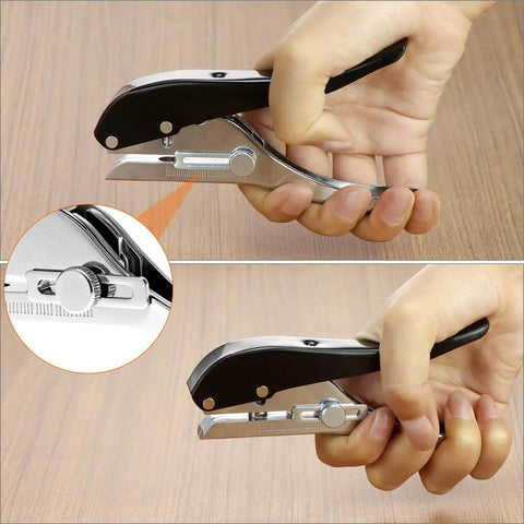 Hand using Beefy Built To Last Handheld Hole Punch 8mm Five Sixteenth Inch for various materials with zinc alloy body