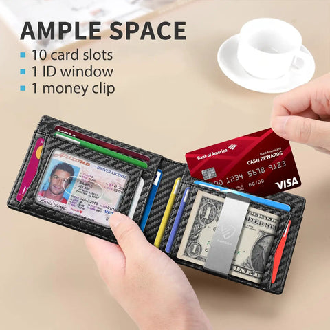 Ultra Slim RFID Blocking Wallet With Money Clip For Men Bifold Card Holder With Cards and Money, Gift Box Included, Front Pocket Wallet