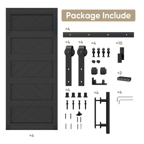 Double Bypass Sliding Barn Door Kit With Wave Panel 144x84 Inches Includes 12 Ft Hardware And Four 36x84 Inch Track Sets Black Pre Drilled