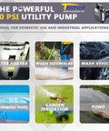 1/2HP 115V Cast Iron Portable Water Transfer Pump With Brass Connectors, images showing water applications