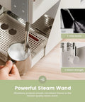 Close-up of 20 Bar Espresso Machine With 58mm Portafilter And Milk Frother For Cappuccino And Latte With Smart Touch Display And PID Temperature Control White Great Gift showing steam wand frothing milk