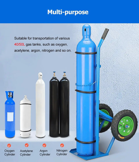Heavy Duty Oxygen Tank Cylinder Cart Hauls Two Forty Or Fifty Liter Gas Cylinders With Smooth Rollin Wide Tread Wheels And Kickass Waterproof Steel Build Built Tough For Lab Logistics