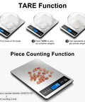 Food Scale For Real Kitchen Pros With 22 Pound Capacity, 0.1 Ounce And 1 Gram Increments, showing tare and piece counting functions