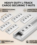 Heavy Duty Truck Bed T Slot Nuts 8mm Tie Down Hardware Easy Slide Into L Track with M8 thread size for cargo security.