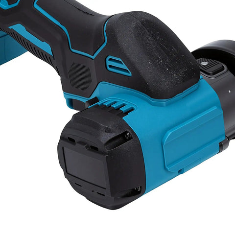 Heavy Duty Cordless Mini Circular Saw and Angle Grinder With Brushless Motor Running 12000 RPM showing blue and black durable casing.
