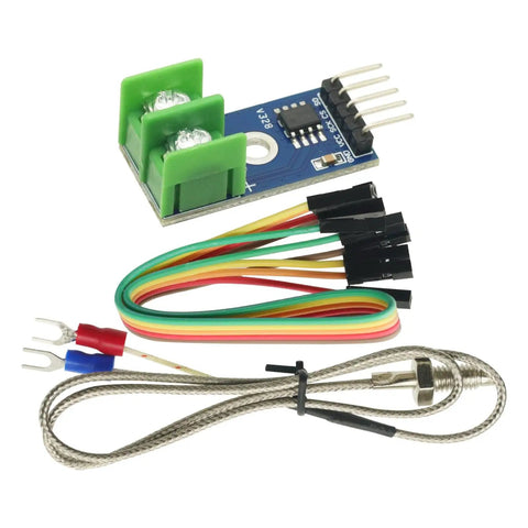 MAX6675 Thermocouple Module With K-Type Sensor For Arduino, SPI Interface, 0 To 1024 Celsius Range, includes cables and M6 screw.