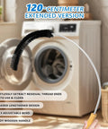 Extra Long 47.2 Inch Dryer Lint Brush Vent Cleaner Tool for Lint Trap Cleaning shown next to a laundry dryer