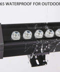 108W RGB Wall Washer Light With 24 Key RF Remote showing water resistance, ideal for outdoor installations.
