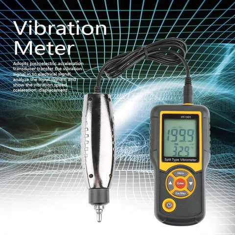 Handheld Vibration Meter With Vibrometer Analyzer, Dual Temperature Readout Celsius Or Fahrenheit, Piezoelectric Accelerometer Transducer, Converts Vibration Into Electrical Signal, Shows Speed, Acceleration, And Displacement For Pro Maintenance, split probe