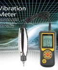 Four In One Vibration Meter With Piezo Sensor For Industrial Equipment Beefed Up Pro Grade Performance Measures Acceleration Velocity Displacement And Temperature In A Split Type Digital Tester Grey 150mm split sensor and display