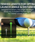 Pro-Grade Extra Long Golf Tees 4 Inch Or 5 Inch, 50 Pack Unbreakable With Consistent Height and Low Friction for Driving Range featured with driver and ball on tee, highlighting launch angle benefits.