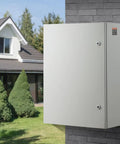 Heavy Duty Workhorse Electrical Enclosure Box Solid Cold Rolled Steel Junction Cabinet With Galvanized Mounting Panel outdoors near a house.