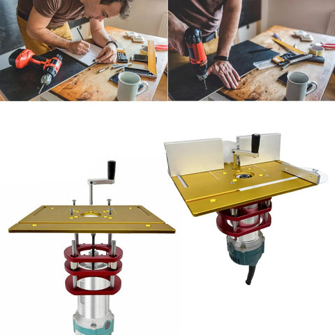 Boss Level Router Lift Table With Solid Insert Plate Kit and Easy Mount Handle for no sweat quick assembly on precise woodworking jobs.