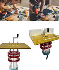 Heavy Duty Aluminum Router Table Insert Plate With Dead On Angle Markers For Seamless Edge Trimming Deburring And A Seriously Knockout Woodworking Setup Upgrade Kit in use.