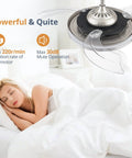 42 Inch Retractable Ceiling Fan With Remote, LED Lighting, And Brushed Nickel Finish shown in a bedroom, highlighting quiet operation.
