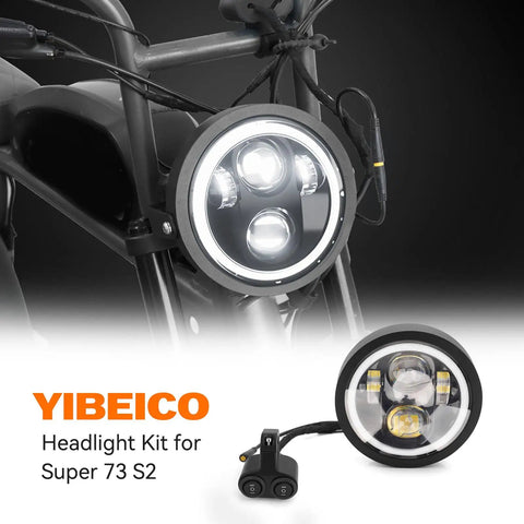 Headlight Kit For Super 73 S2 60W 8000LM LED Head Light Waterproof shown with rack and accessories for easy bolt-on fit