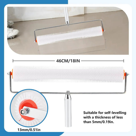 Self Leveling Concrete Tool Kit With Roller And Spike Shoes For Smooth Floor Leveling, 13mm PE roller, 46cm length