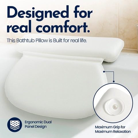 Tub Bath Pillow With Non Slip Suction Cups For Neck And Head Support, Waterproof Spa Like Comfort, Back Relief, Close-up