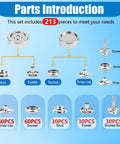Diagram showing parts of Total Boss 213-Piece Canvas Snap Kit With 3/8 Inch Stainless Marine Grade Snaps, including eyelets and sockets.