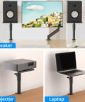 Clamp On Speaker Stand Desk Mount Set With Height Adjustable Swivel Trays For Bookshelf Speakers and Monitors, 2 Pack Black