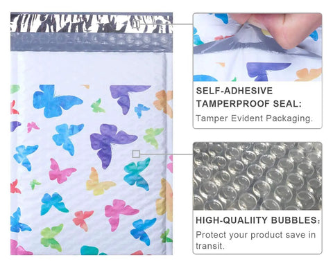 Colorful Butterfly Bubble Mailers 6x10 Inch 25 Pack Poly Padded Envelopes Self Seal Waterproof Shipping Bags For Jewelry And Makeup