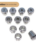 ER32 MT3 Spring Collet Chuck Holder Set with eleven collets ranging from one eighth to three quarters inch and wrench for CNC machinery