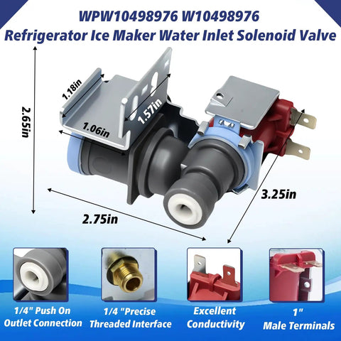 Refrigerator Ice Maker Water Inlet Valve Replacement For Whirlpool Maytag Kenmore Compatible With W10420082 K78200 W10498974 PS11755667
