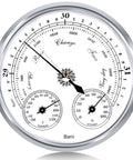 Outdoor Barometer Thermometer Hygrometer 5 Inch Weather Station for Home Wall Office Boat Baby Room Indoor Outdoor Weather Monitor All In One Must Have Easy Mount, showing dials for barometer, thermometer, hygrometer on round face.