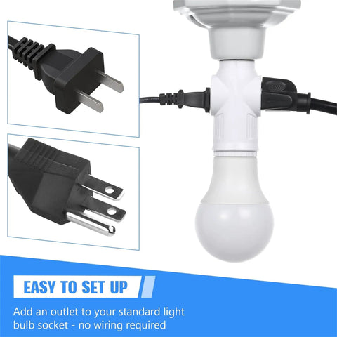 3 Pack E26 Light Socket To Plug Adapter 2-In-1 Converter Turns A Standard Lamp Socket Into Grounded 3-Prong Outlet While Keeping Bulb Socket Handy For Small Devices In Garage Porch And Utility Areas White