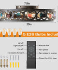 Dimensions and features of Low Profile Caged Ceiling Fan With Lights And Remote Control, includes 5 E26 bulbs and remote control