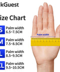 Heavy Duty Black Nitrile Disposable Gloves Built Tough For The Daily Grind Without Latex Or Powder 4 Mil Thick size chart with palm width measurements.