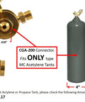 Acetylene Regulator Gas Gauge CGA-200 With Rear Connector For Welding, CGA-200 connection fitting with tank dimensions.